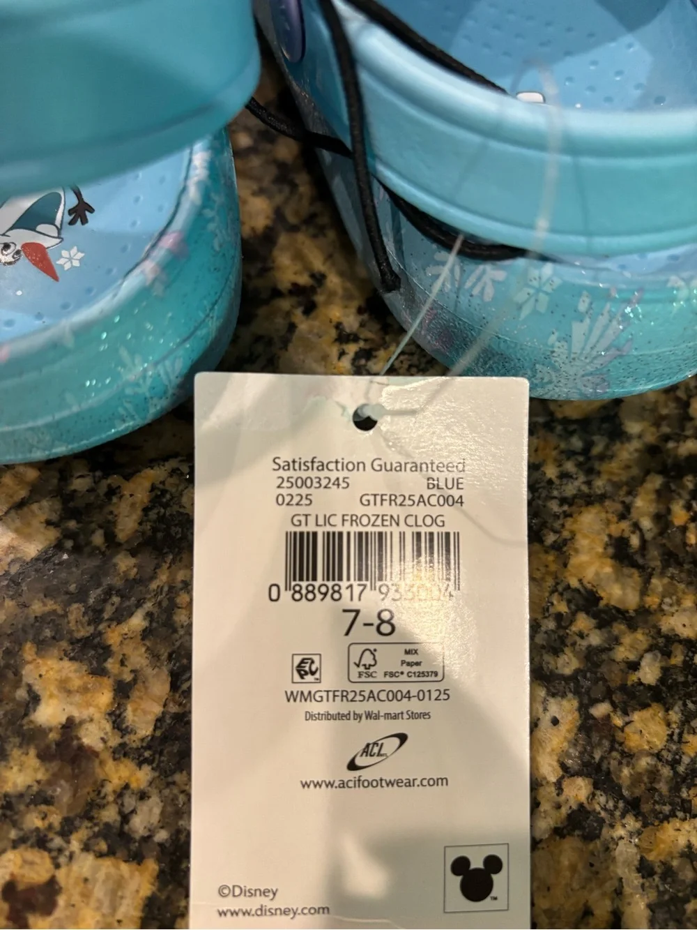 NWT Disney Frozen Blue Glitter Clog Sandals with Elsa & Anna
